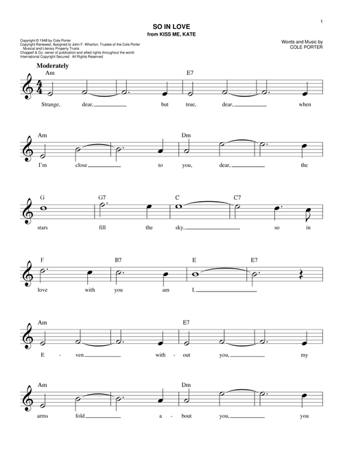 So In Love (from Kiss Me, Kate) - Rob Schneiderman (Easy Lead Sheet - Fake Book)