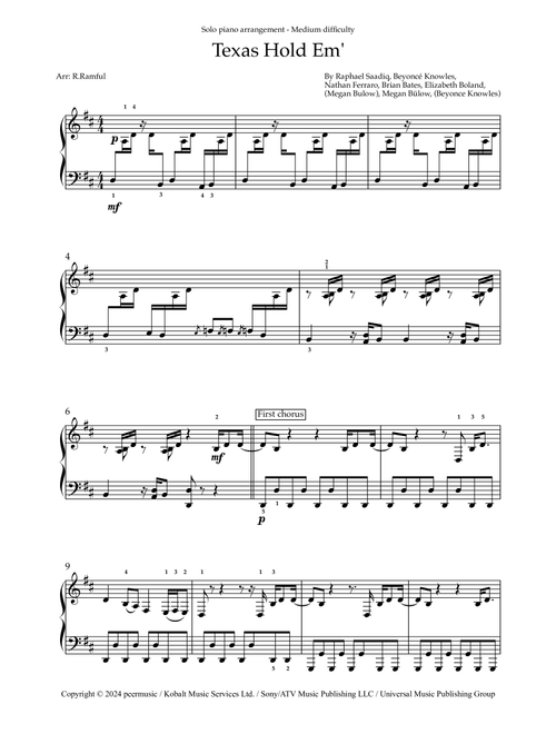 Texas Hold 'em (Arr. Rayan RAMFUL) - Beyoncé (Piano Solo)