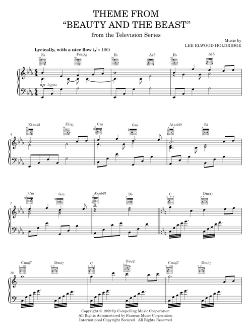 Theme from Beauty And The Beast - Lee Elwood Holdridge (Piano-Vocal-Guitar)