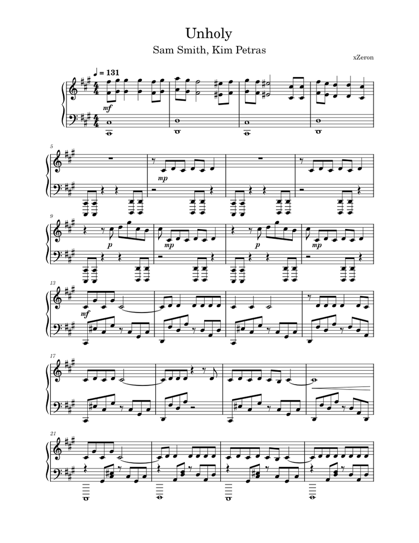 Unholy - Sam Smith, Kim Petras Sheet Music for Piano (Solo) | MuseScore.com
