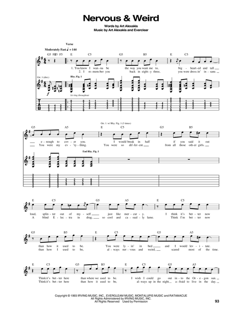 Nervous & Weird - Everclear (Guitar Tab)