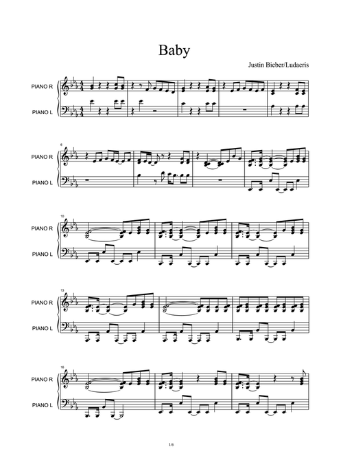 Baby (Arr. Justin Bieber Featuring Ludacris) (Piano Solo)