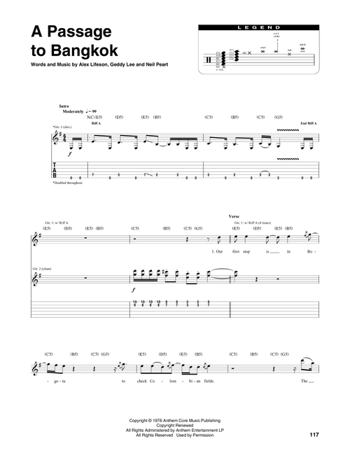 A Passage To Bangkok - Rush (Transcribed Score)