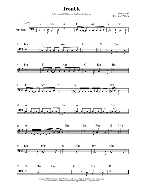 Trouble (Arr. Rene Alves) - Coldplay (Trombone Solo)