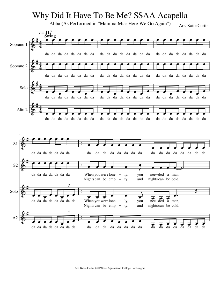 Why Did It Have To Be Me? SSAA piano tutorial