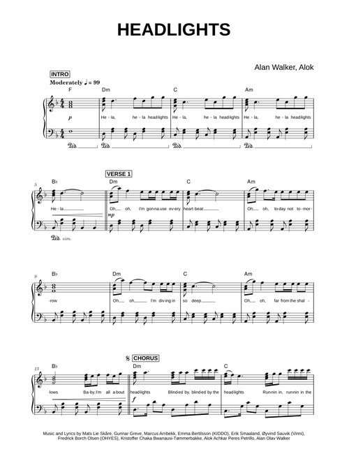 Headlights - Alan Walker, Alok (Piano)