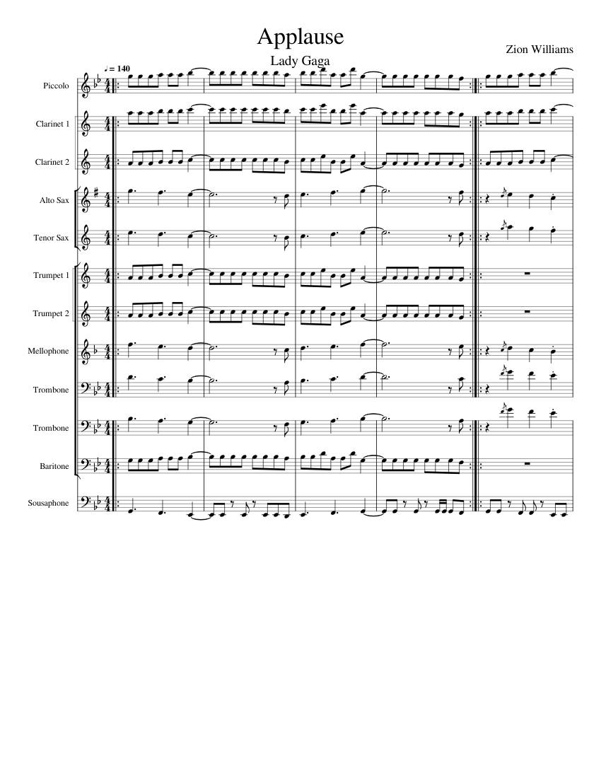 吹奏楽　楽譜　ATLANTA　96　アトランタ　マーチ　SCHERZANDO Applause by Lady Gaga Sheet Music for Trombone, Mellophone