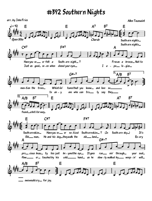 Southern Nights (Arr. John Fries) - Glen Campbell (Piano-Vocal-Guitar (Piano Accompaniment))