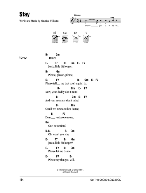 Stay - Frankie Valli & The Four Seasons (Guitar Chords-Lyrics)