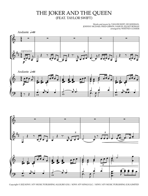 The Joker And The Queen (feat. Taylor Swift) (Arr. Whitney Lussier) - Ed Sheeran (Instrumental Duet)