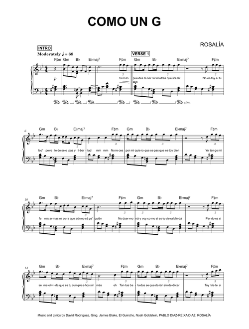 Como un g - ROSALÍA (Piano)