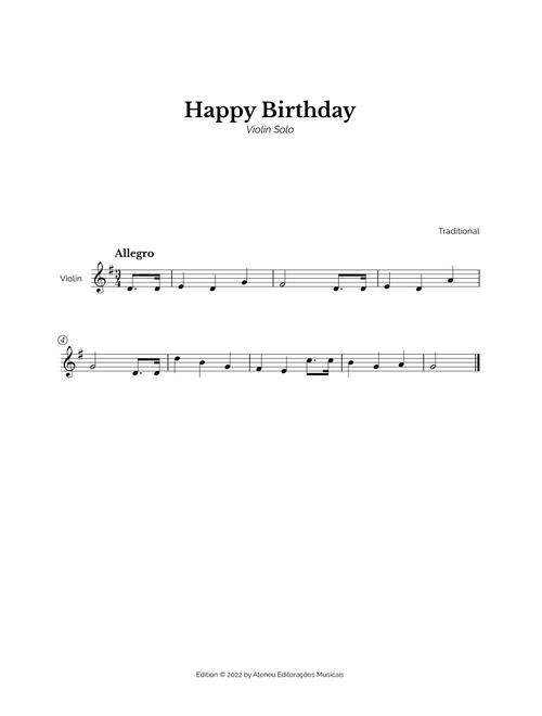 Happy Birthday for Easy Violin (Arr. Marcos Soares) - Traditional (Violin Solo)