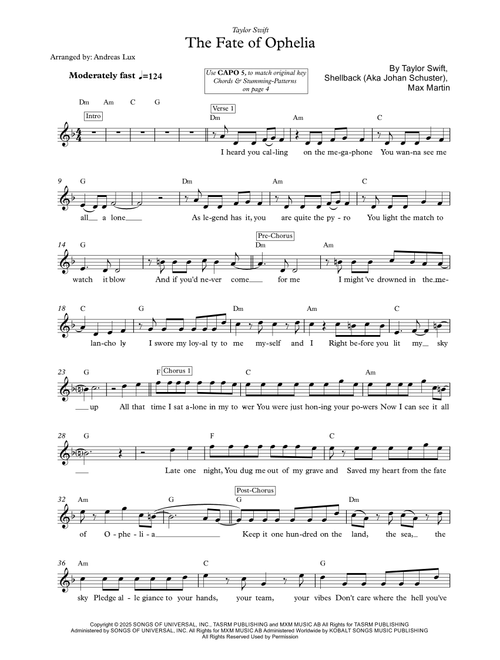 The Fate Of Ophelia (Arr. Andreas Lux) - Taylor Swift (Lead Sheet - Fake Book)