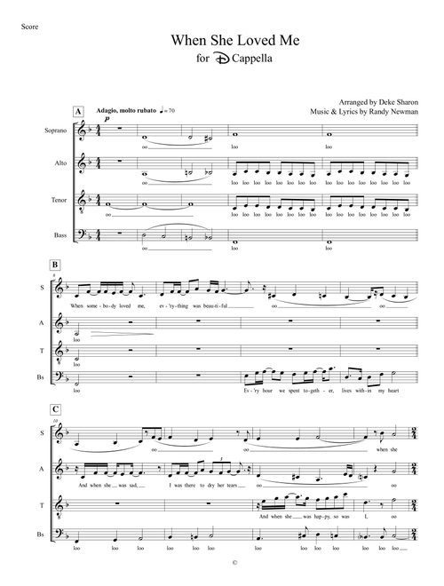 When She Loved Me (Arr. Deke Sharon) - Sarah McLachlan (Choral, SATB)