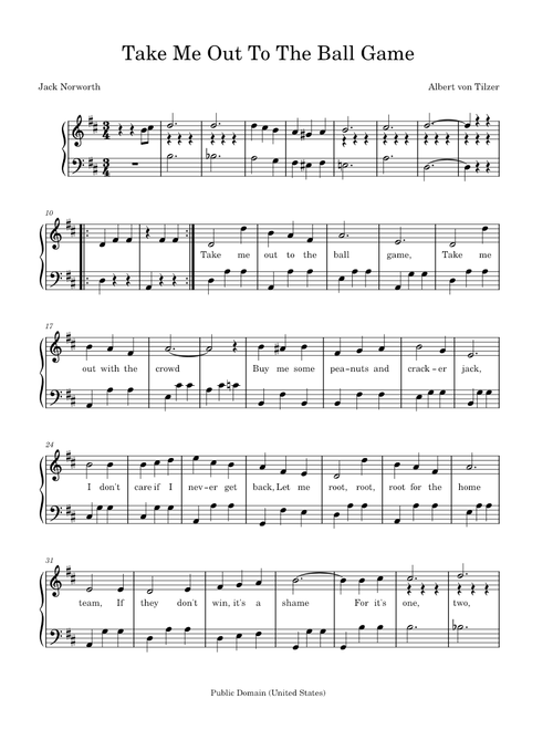 Take Me out to the Ball Game – Albert Von Tilzer Take Me Out To The Ball Game  Piano