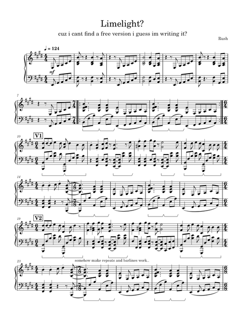 Rush Limelight Piano Arrangement