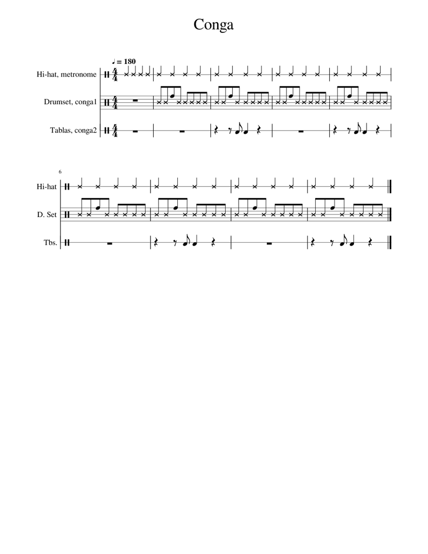 Conga Sheet music for Drum group, Hi-hat, Tabla (Mixed Trio ...