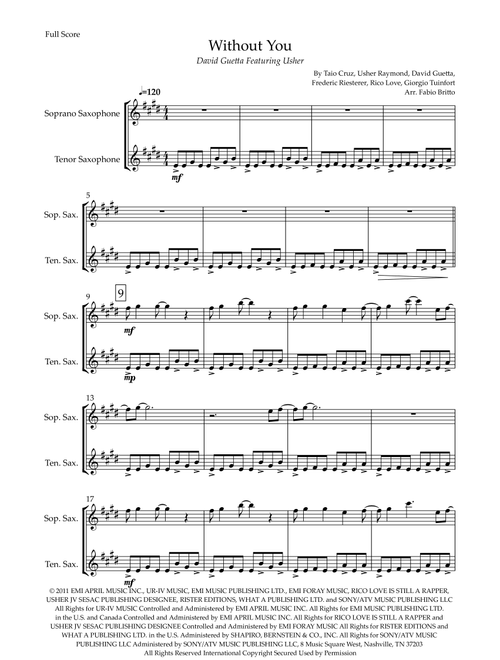Without You (Arr. Fabio Britto) - David Guetta Featuring Usher (Saxophone Duet)