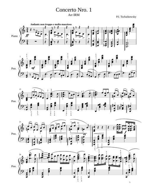 Tchaikovsky piano Concerto Nro. 1, easy version
