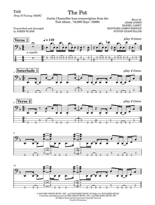 The Pot (Arr. Jared Plane) - Tool (Bass Tab)
