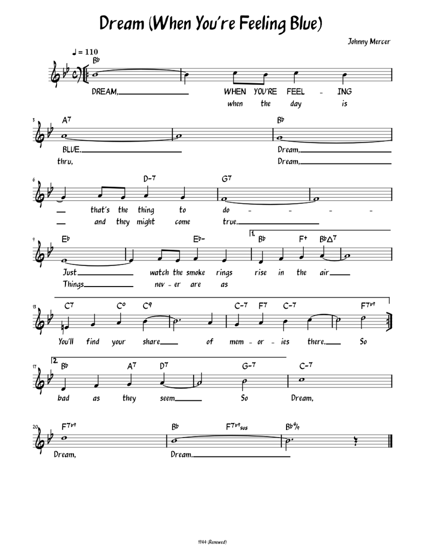 Dream (When You're Feeling Blue) (Lead sheet with lyrics ) Sheet