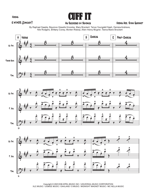 Cuff It (Arr. Ryan Gabbart) - Beyonce (Small Ensemble)