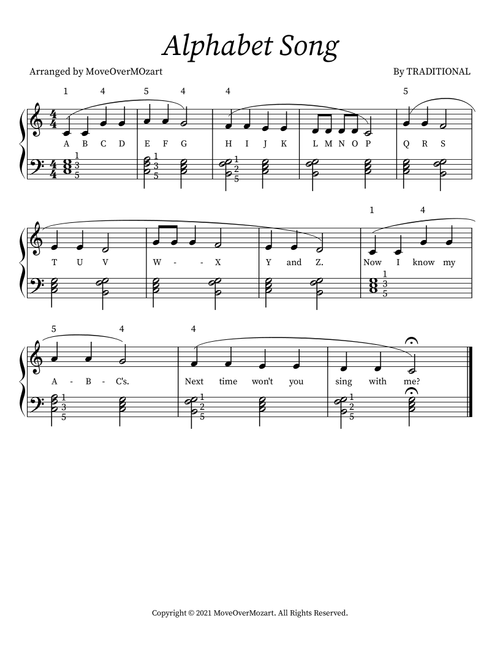 Alphabet Song (Arr. MOVEOVERMOZART) - Traditional (Piano Vocal)