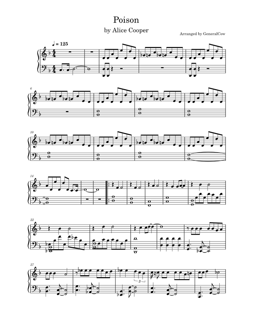 Poison – Alice Cooper (Piano Solo) Sheet Music for Piano (Solo