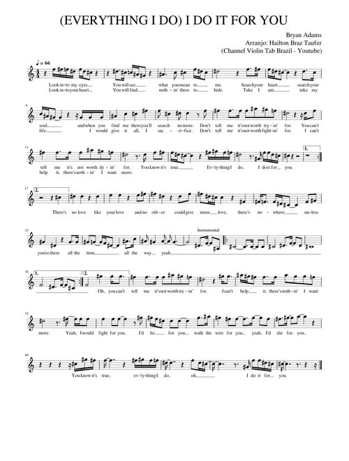 (Everything I Do) I Do It for You – Bryan Adams (Channel Violin Tab Brazil - Youtube)