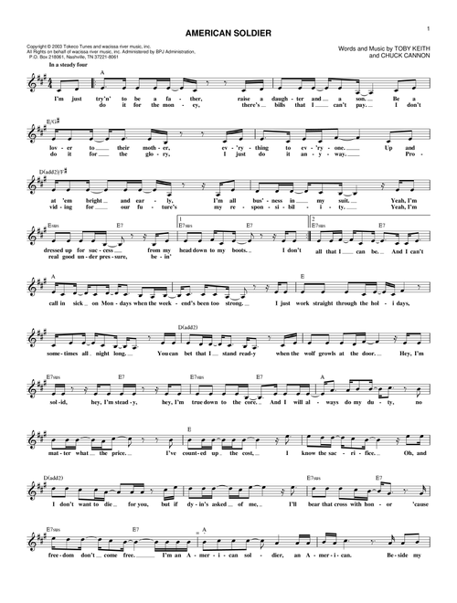 American Soldier - Toby Keith (Lead Sheet - Fake Book)