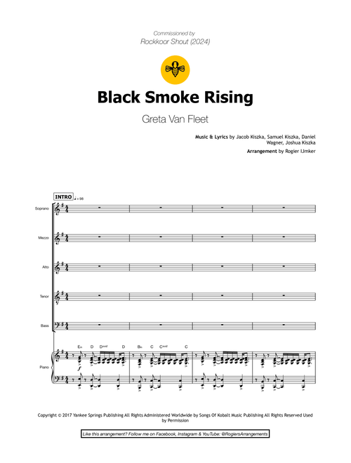 Black Smoke Rising (Arr. Rogier Ijmker) - Greta Van Fleet (Choral, 5-Part)