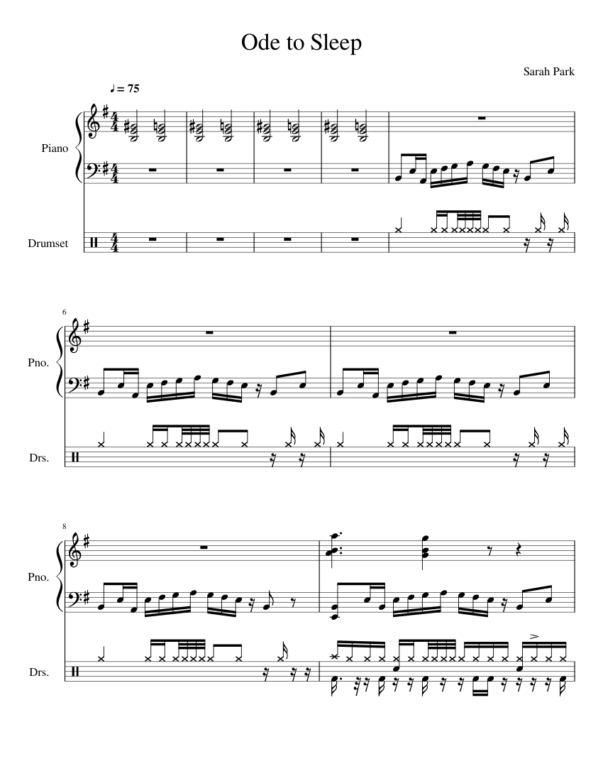 Disciplinario España curso Ode to Sleep Sheet music for Piano, Drum group (Mixed Duet) | Musescore.com