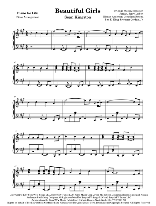 Beautiful Girls (Arr. Piano Go Life) - Sean Kingston (Piano Solo)
