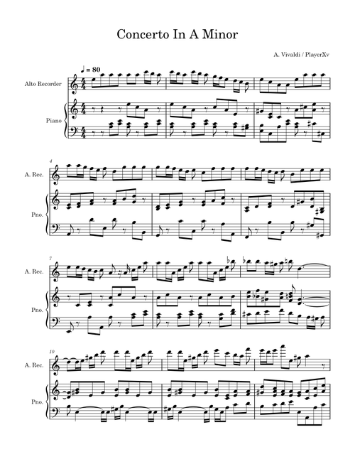 Violin Concerto in A minor, RV 356 – Antonio Vivaldi Antonio Vivaldi concerto in A minor for recorder