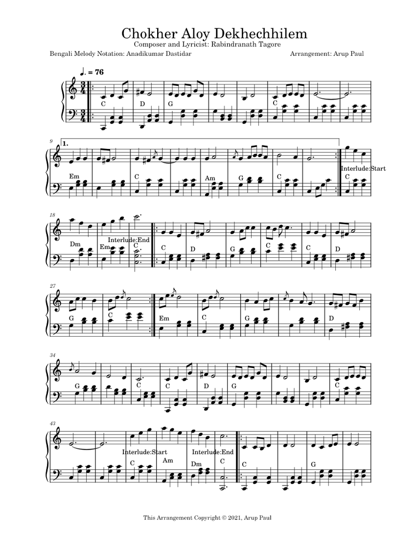 Chokher Aloy Dekhechhilem Rabindra Sangeet Piano Solo Version