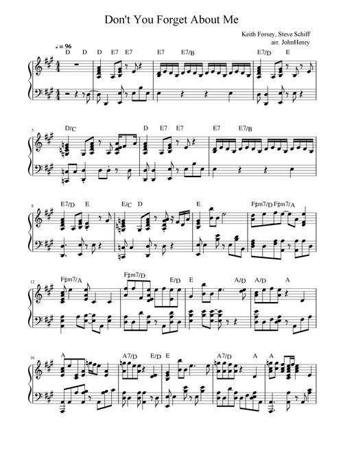 Don't You (Forget About Me) (Arr. JohnHenry) - Hawk Nelson (Piano Solo)