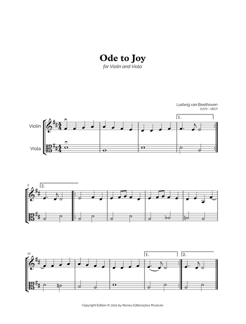 Ode to Joy for Easy Violin and Viola Duet (Arr. Marcos Soares) - Ludwig van Beethoven (Instrumental Duet)