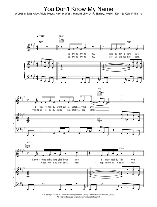 You Don't Know My Name - Alicia Keys (Piano-Vocal-Guitar (Piano Accompaniment))