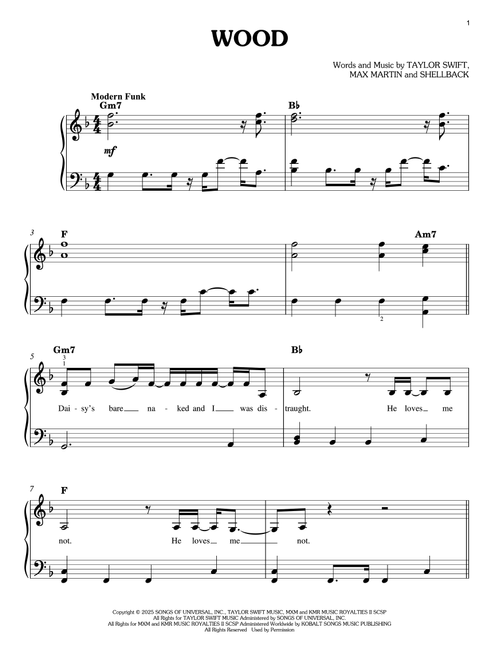 Wood - Taylor Swift (Easy Piano)