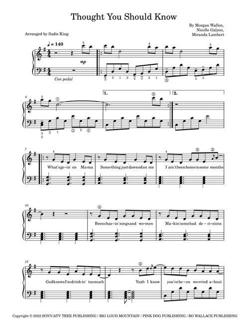Thought You Should Know (Arr. Sadie King) - Morgan Wallen (Piano Solo)