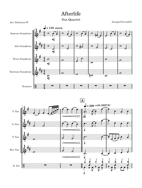 Afterlife - Avenged Sevenfold - Saxophone Quartet