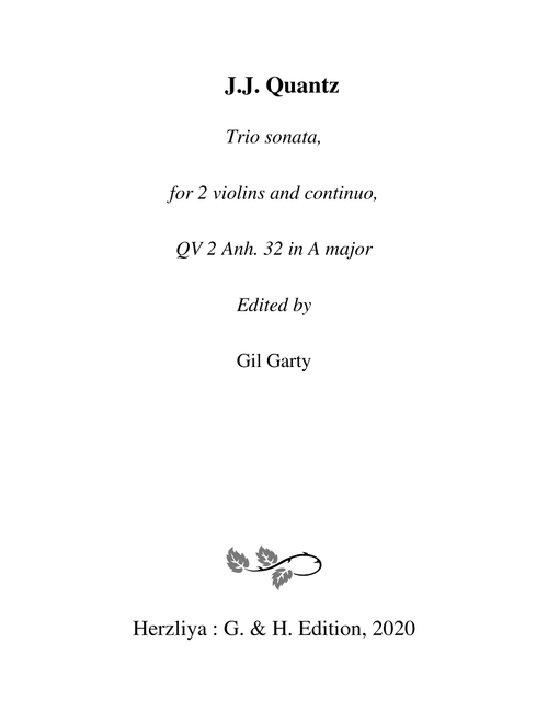 Trio sonata QV 2 Anh. 32 for 2 violins and continuo in A major (Arr. Gil Garty) - Johann Joachim Quantz (Small Ensemble)