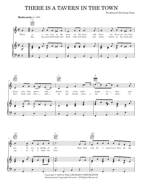 There Is A Tavern In The Town - Traditional Drinking Song (Piano-Vocal-Guitar)