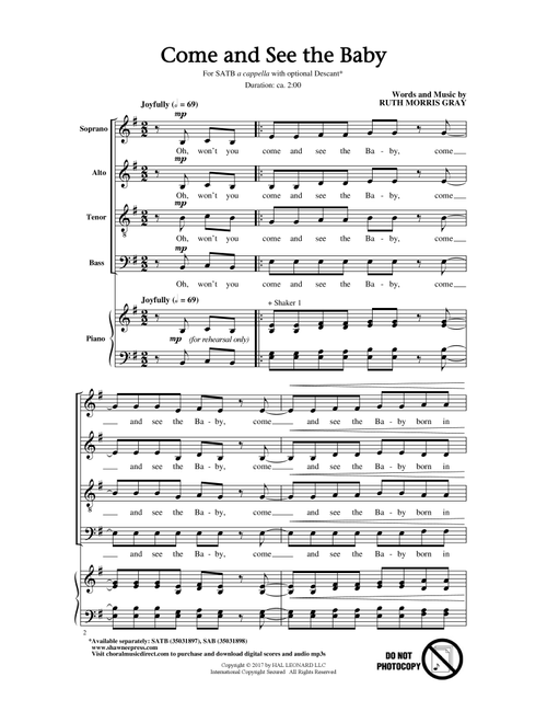Come And See The Baby - Ruth Morris Gray (Choral, SATB)