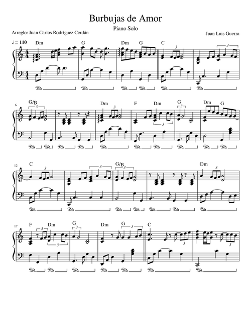 Burbujas De Amor (Arr. Juan Carlos Rodriguez Cerdan) - Juan Luis Guerra Y 4.40 (Piano Solo)