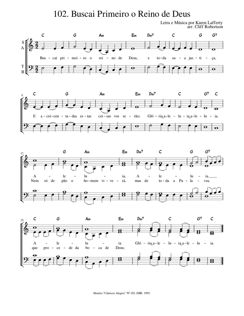 102 - Buscai Primeiro o Reino de Deus Sheet Music with Chords for ...