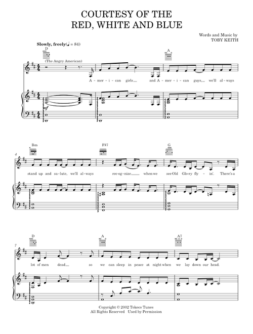 Courtesy of the red white and blue the angry american - Toby Keith (Piano-Vocal-Guitar)
