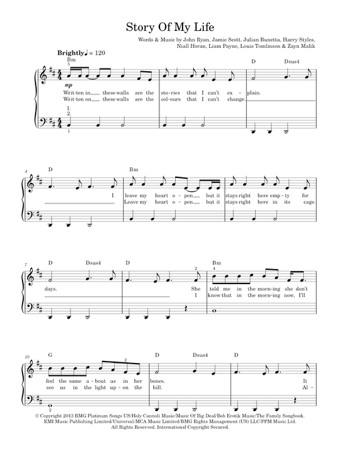 Story Of My Life - One Direction (Piano-Vocal-Guitar (Piano Accompaniment))