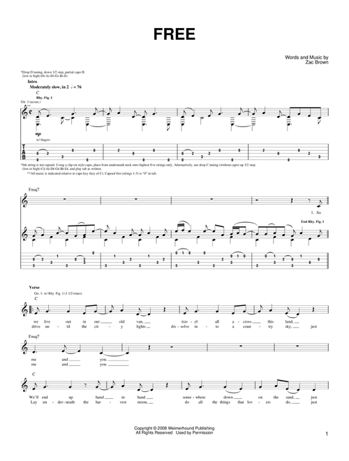 Free - Zac Brown Band (Easy Guitar)