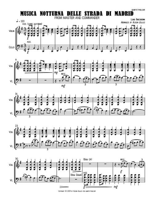 Boccherini Music from MASTER AND COMMANDER - String Duo (vln/vc) (Arr. Alison Gillies) - Luigi Boccherini (Instrumental Duet)